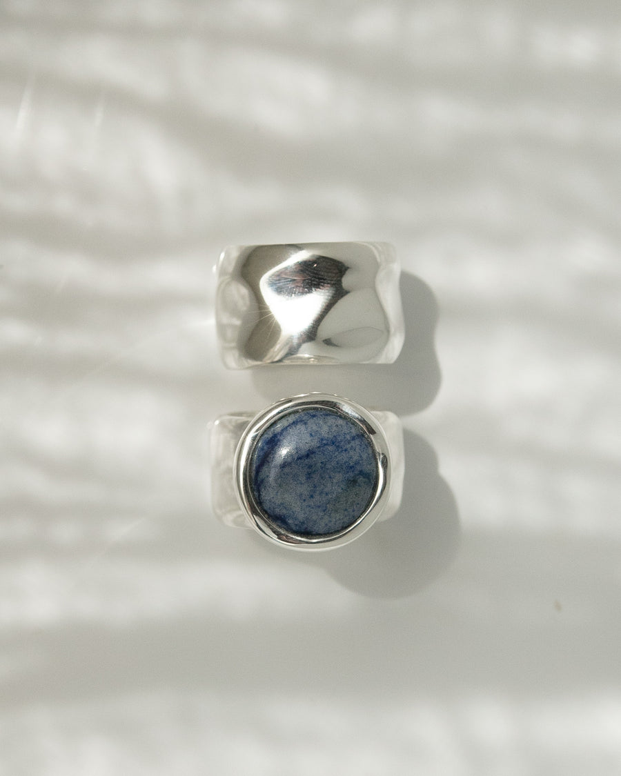 Large Wavy Dumortierite Signet Ring - Silver