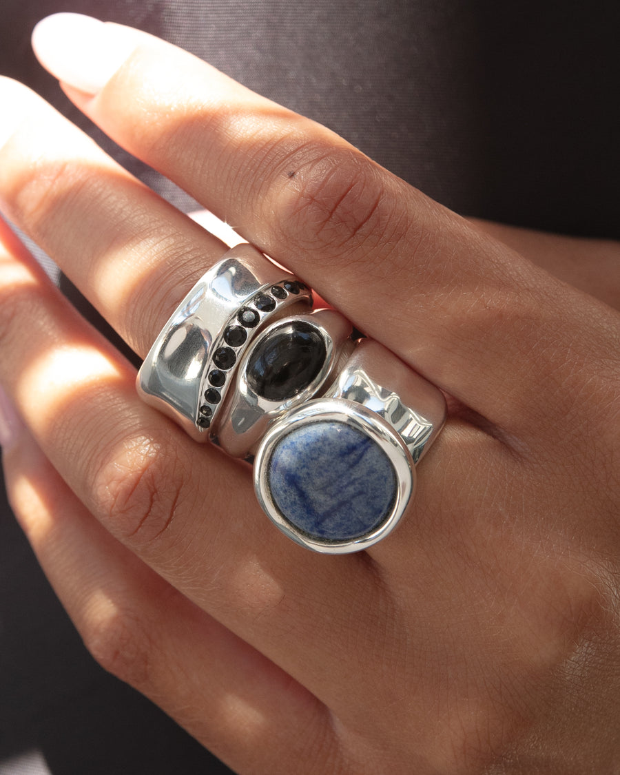 Large Wavy Dumortierite Signet Ring - Silver