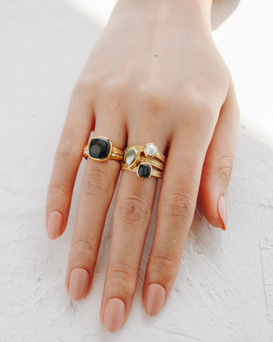 Hypersthene Cushion Cocktail Ring - Gold