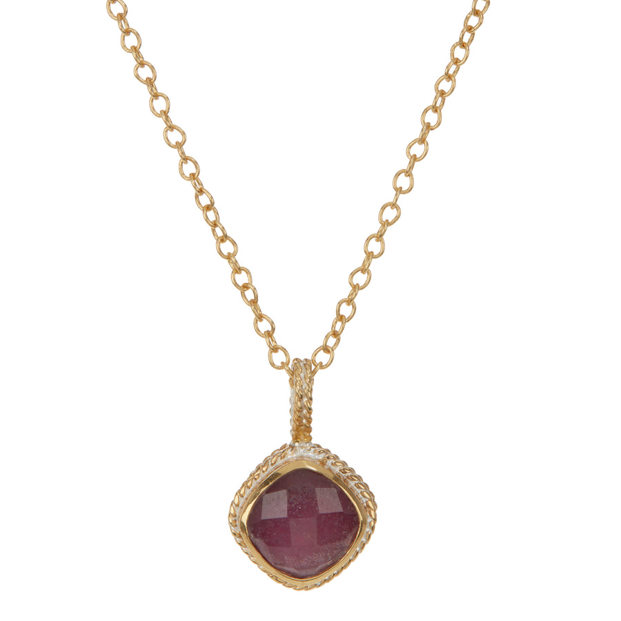 Ruby Cushion Pendant Necklace - Gold