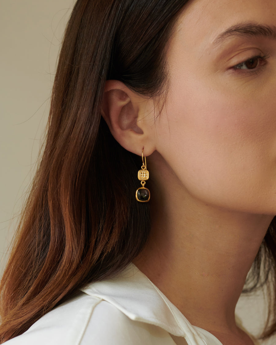 Hypersthene Double Drop Earrings - Gold