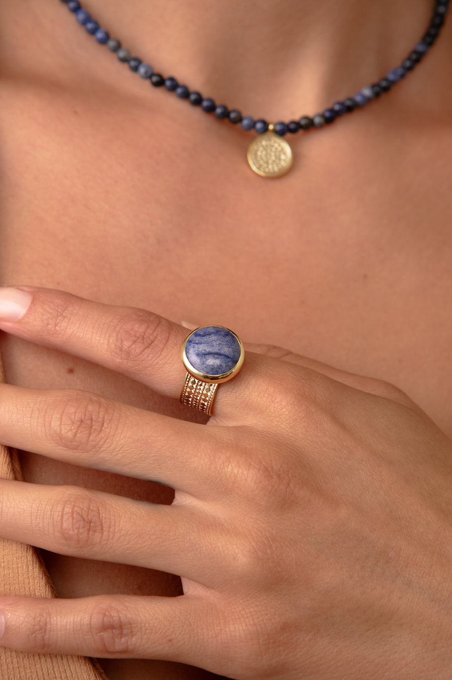 Large Dumortierite Cocktail Ring - Gold