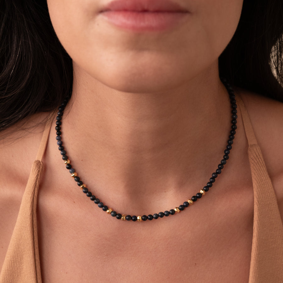 Dumortierite Beaded Necklace - Gold