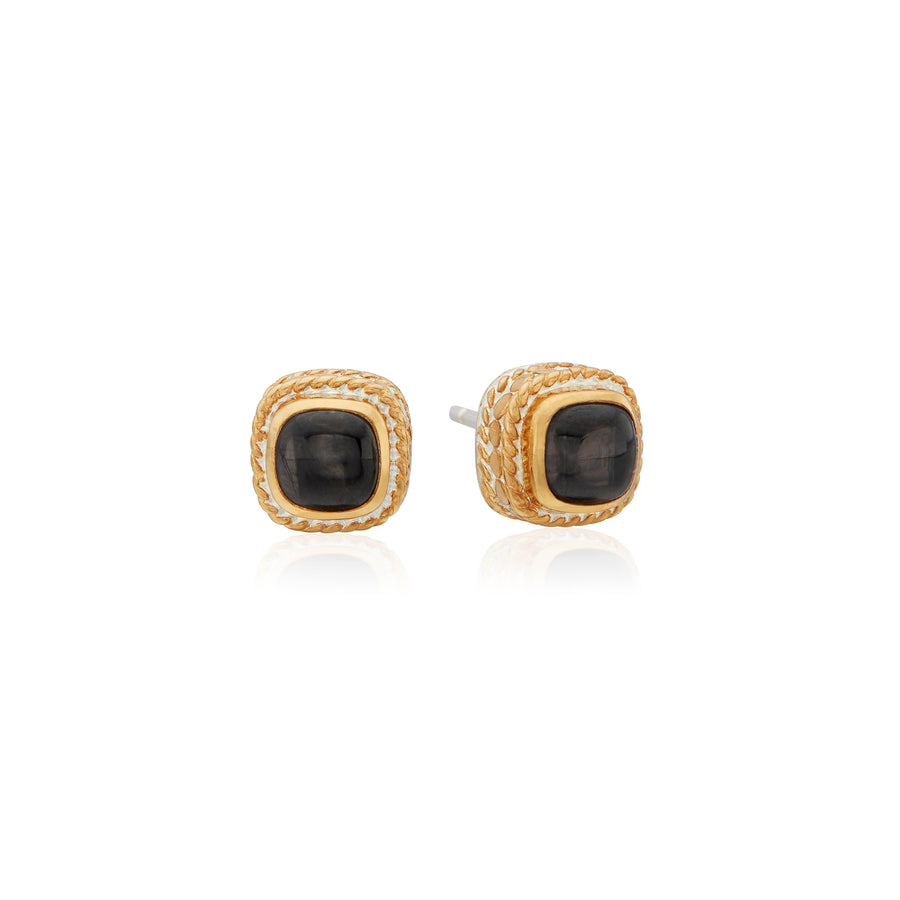 Hypersthene Cushion Stud Earrings - Gold