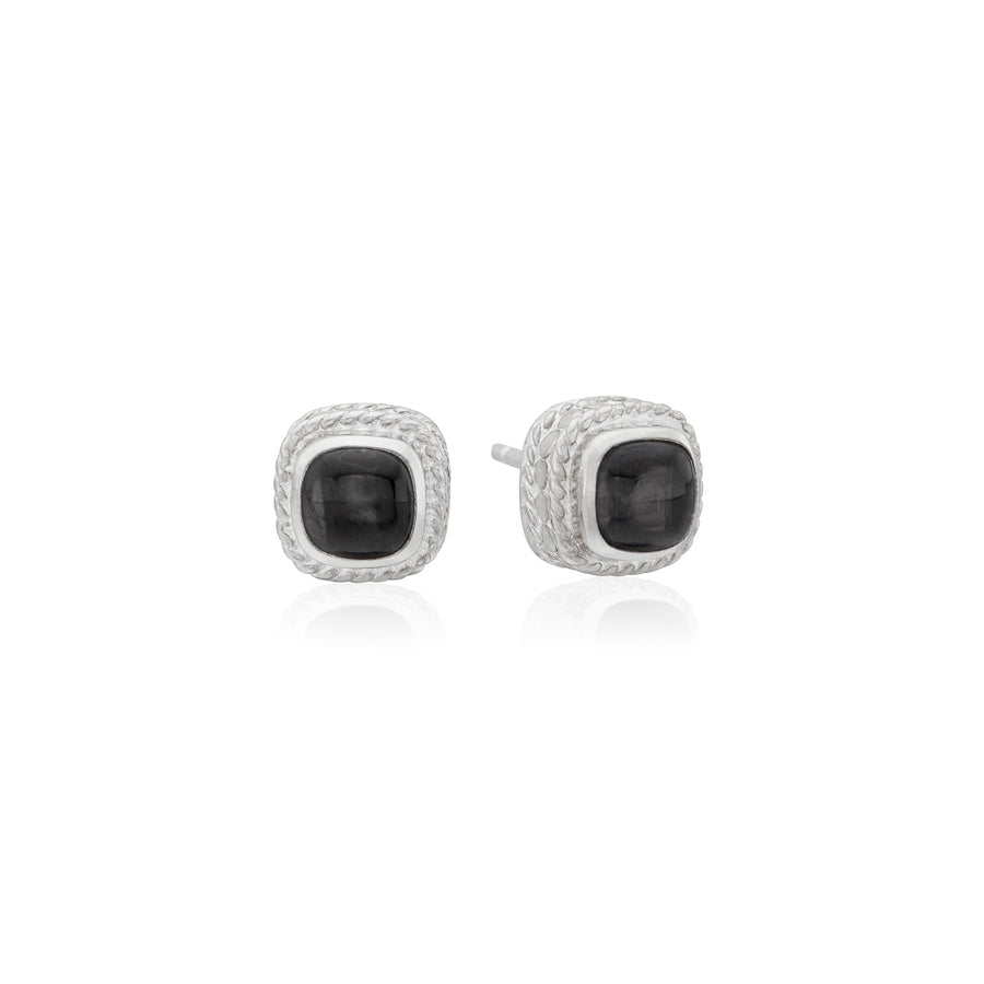 Hypersthene Cushion Stud Earrings - Silver