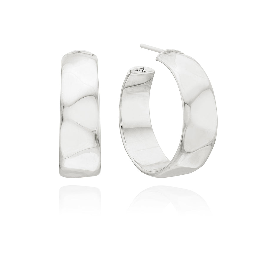 Medium Wavy Hoop Earrings - Silver