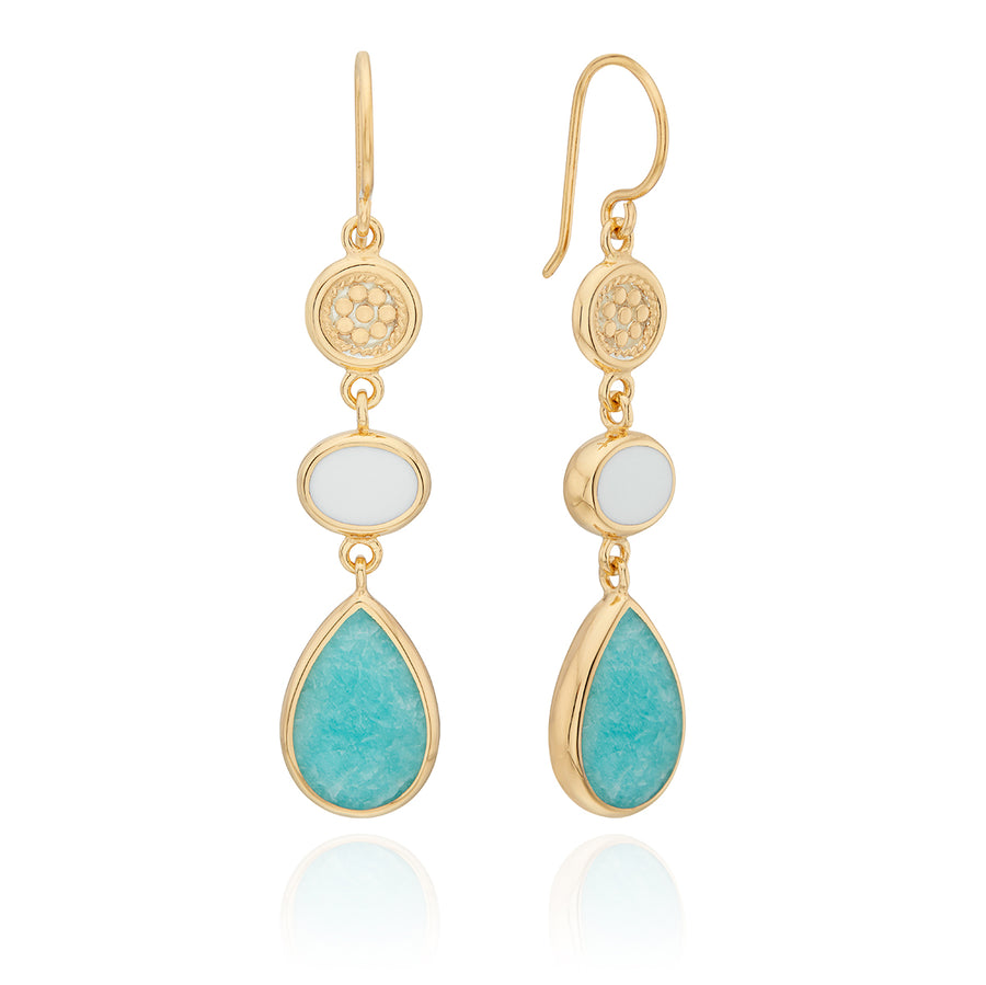 White Agate and Amazonite Triple Drop Earrings