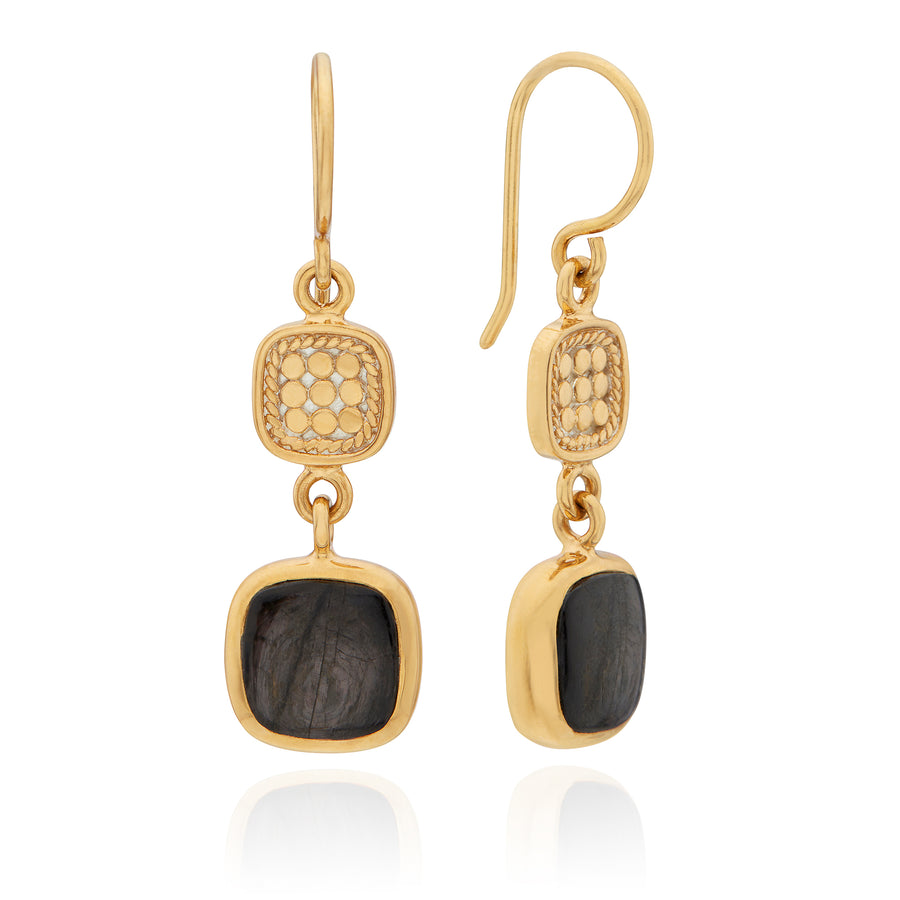 Hypersthene Double Drop Earrings - Gold