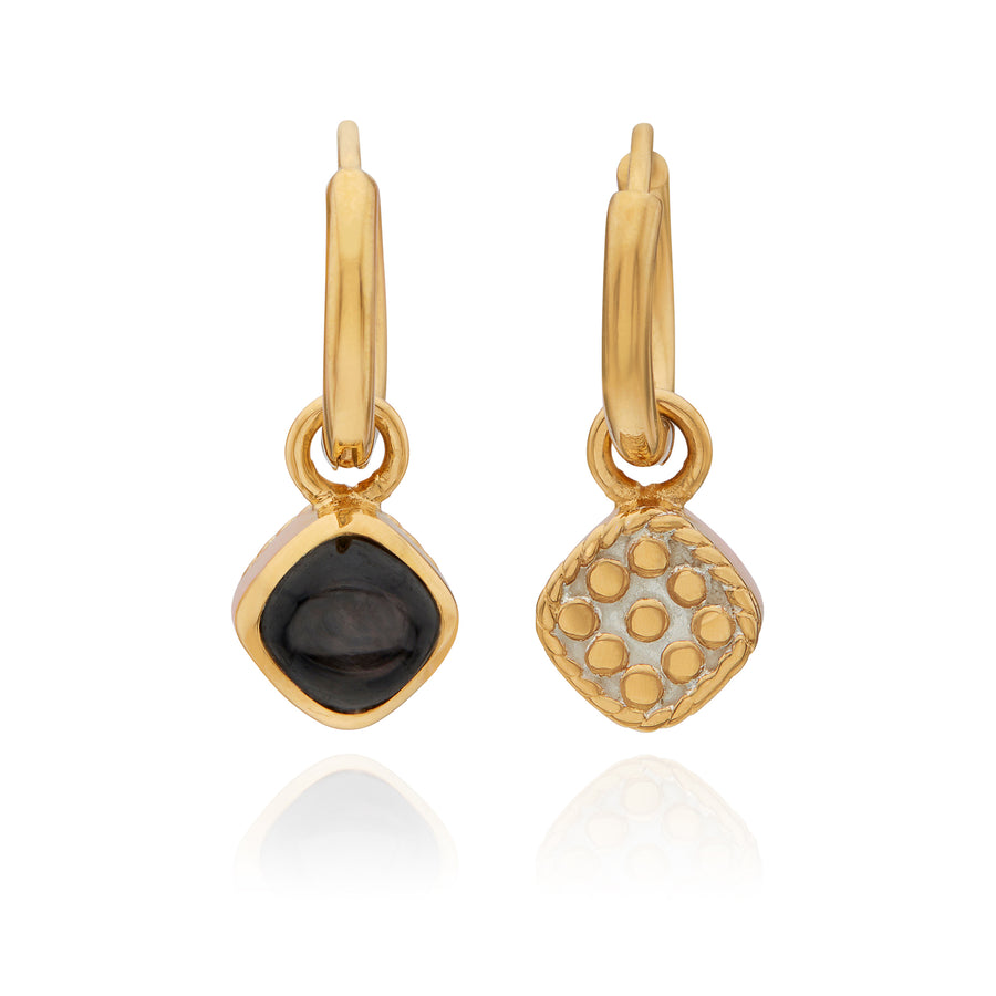 Hypersthene Cushion Charm Earrings - Gold