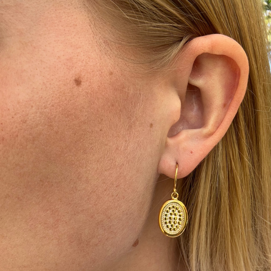 Medium Gold Dotted Oval Drop Earrings