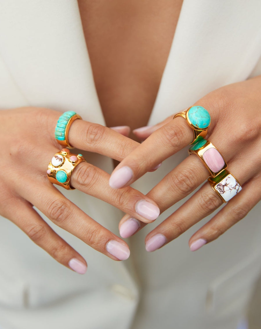 Wavy Multi-Stone Ring - Gold