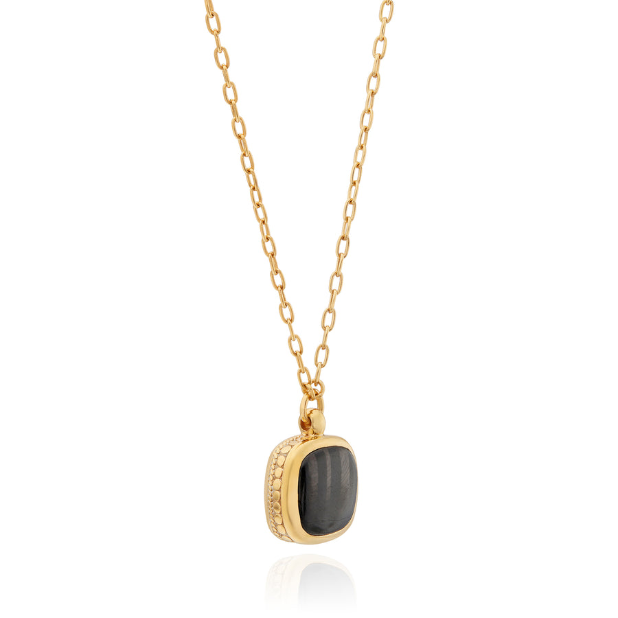 Small Hypersthene Cushion Pendant Necklace - Gold