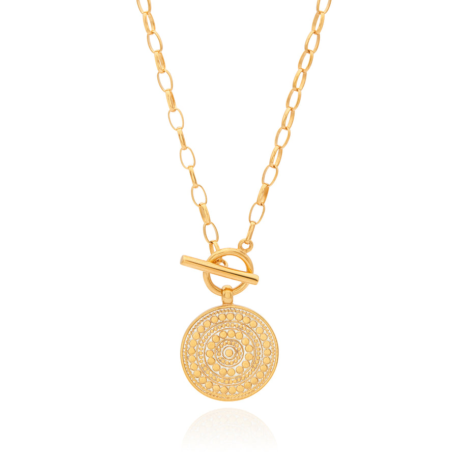 Contrast Dotted Circle Toggle Necklace - Gold