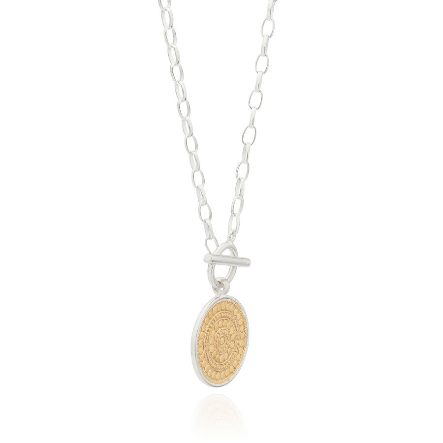 Contrast Dotted Circle Toggle Necklace - Gold & Silver