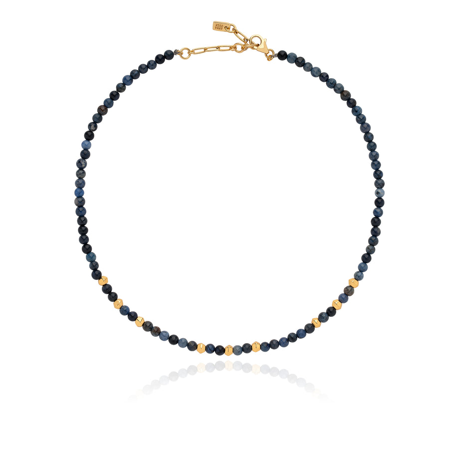 Dumortierite Beaded Necklace - Gold