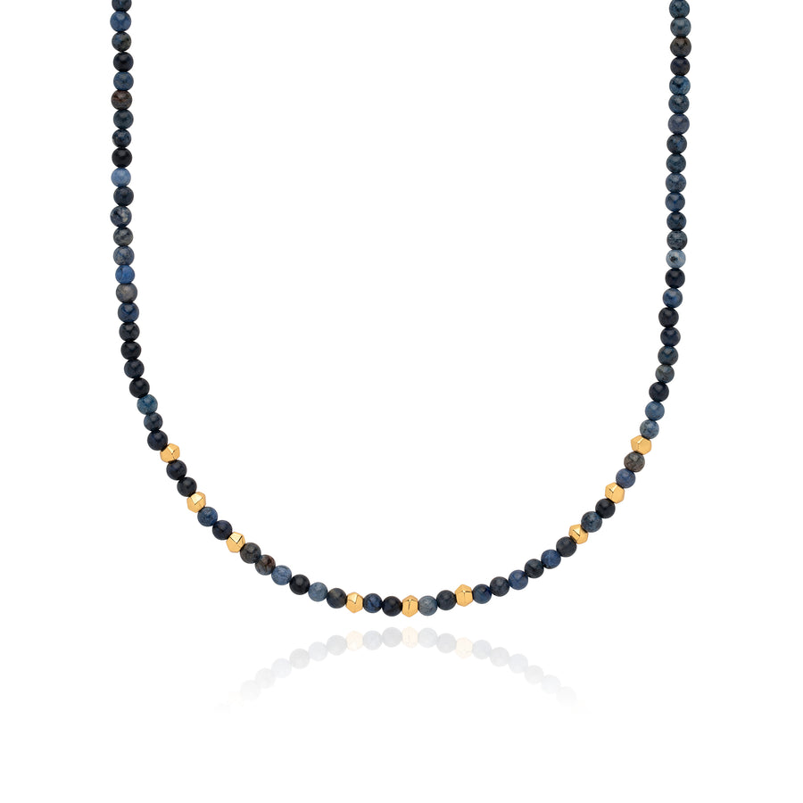 Dumortierite Beaded Necklace - Gold