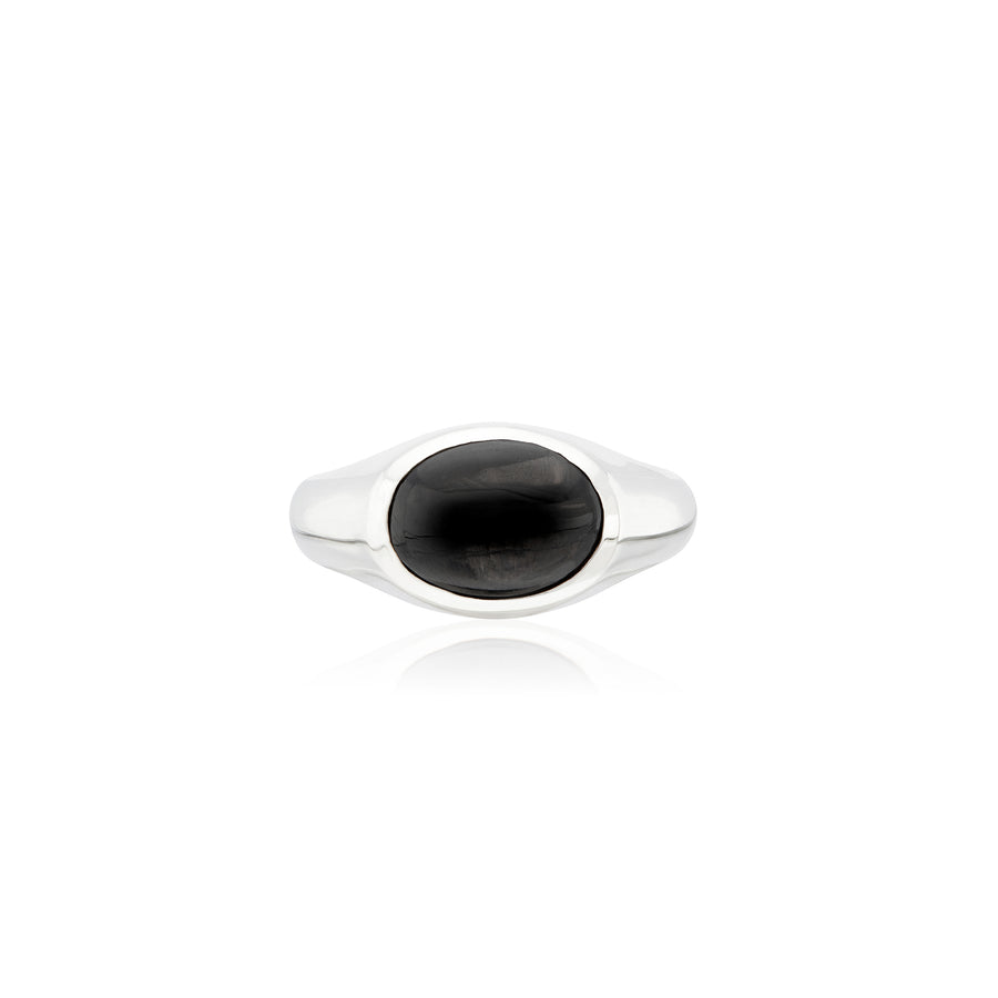 Medium Oval Hypersthene Signet Ring - Silver