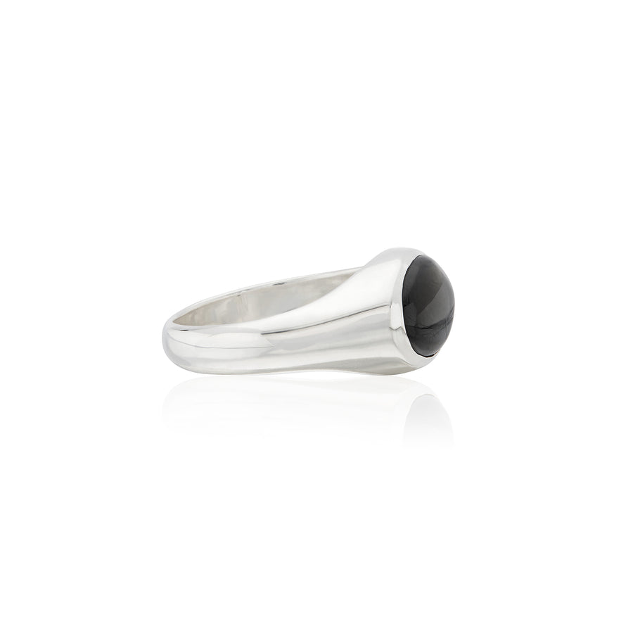 Medium Oval Hypersthene Signet Ring - Silver