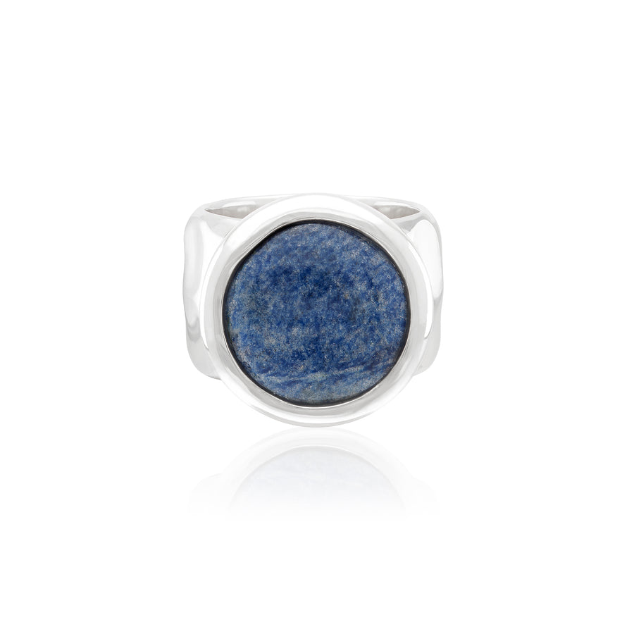 Large Wavy Dumortierite Signet Ring - Silver