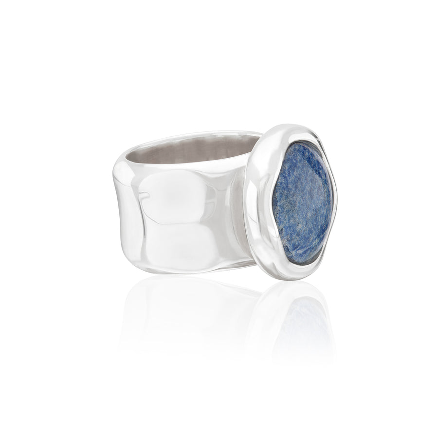 Large Wavy Dumortierite Signet Ring - Silver