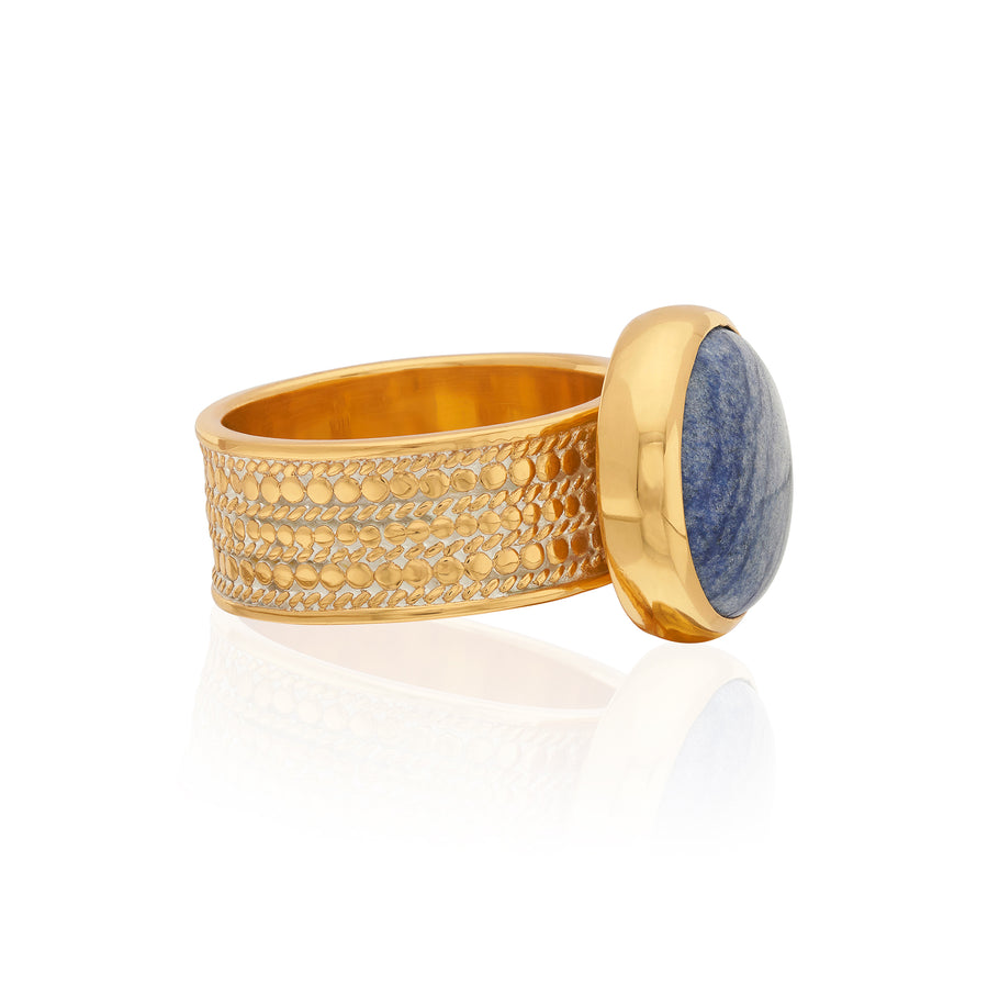 Large Dumortierite Cocktail Ring - Gold