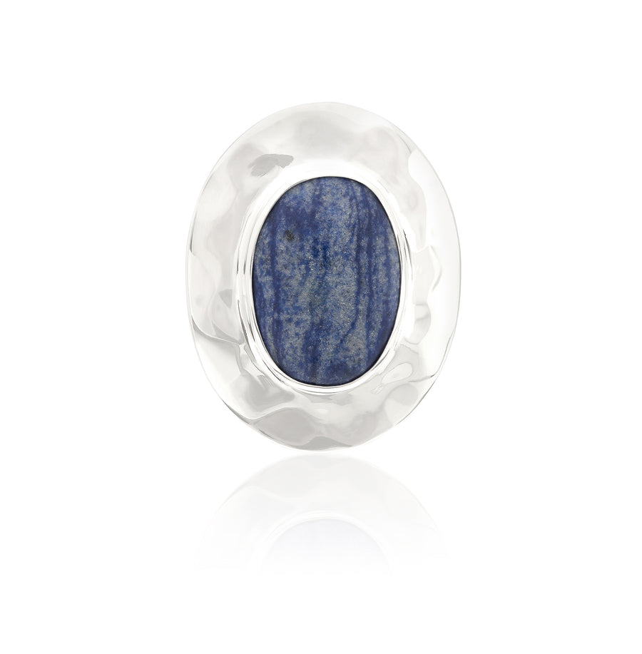 Large Wavy Oval Dumortierite Ring - Silver