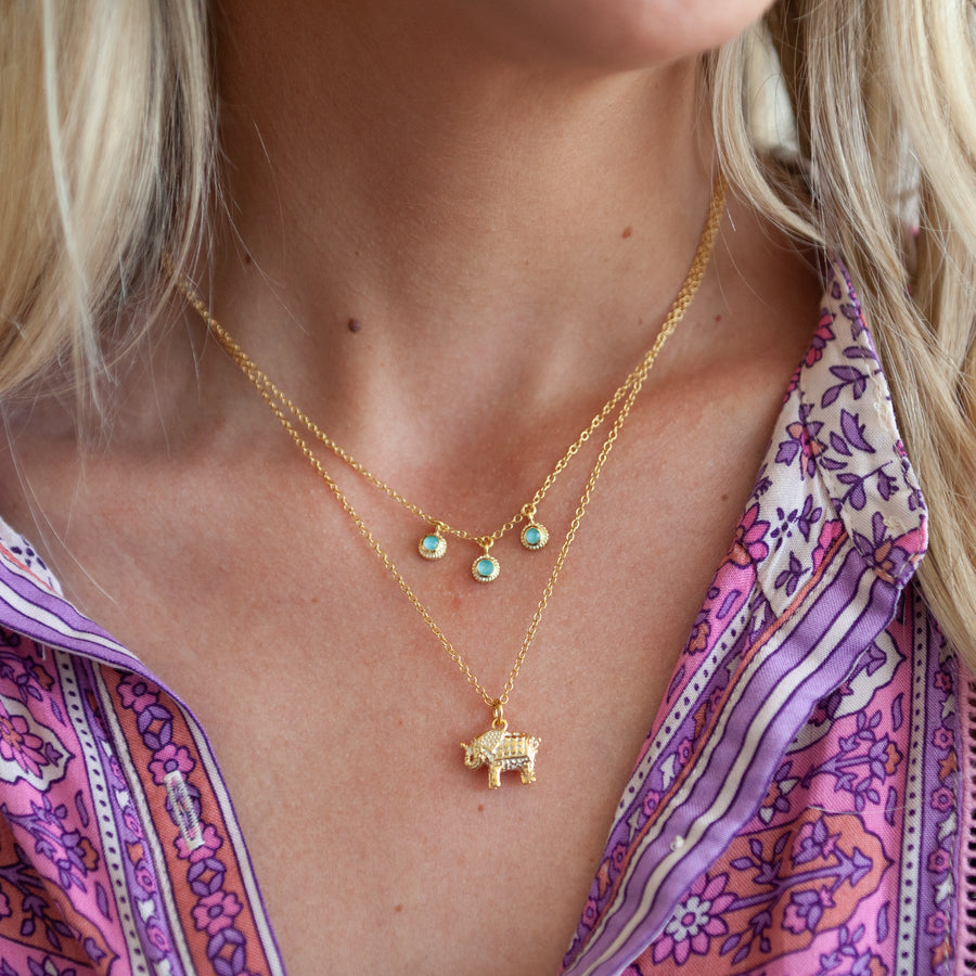 Small Elephant Charm Necklace - Gold