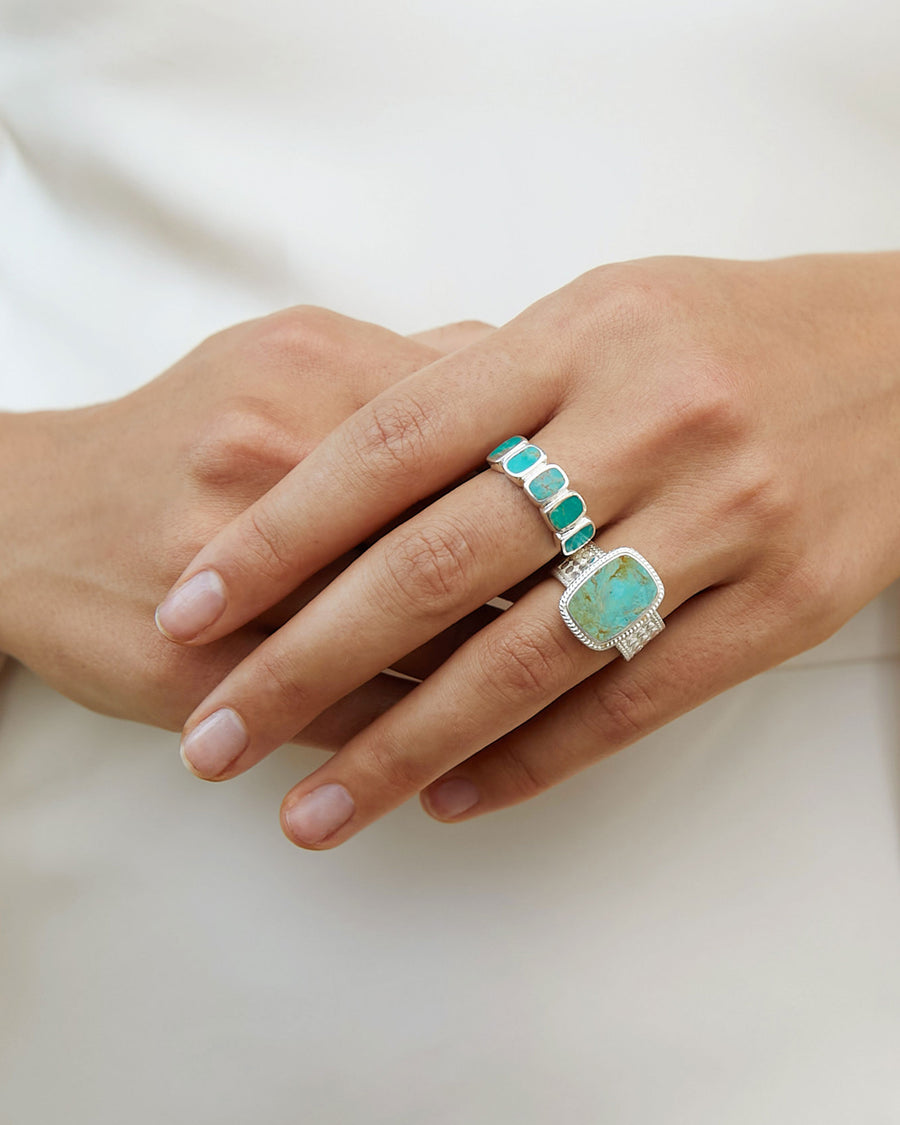 Medium Turquoise Cushion Ring - Silver