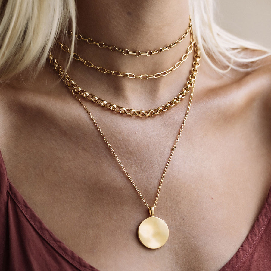 Elongated Oval Chain Collar Necklace - Gold