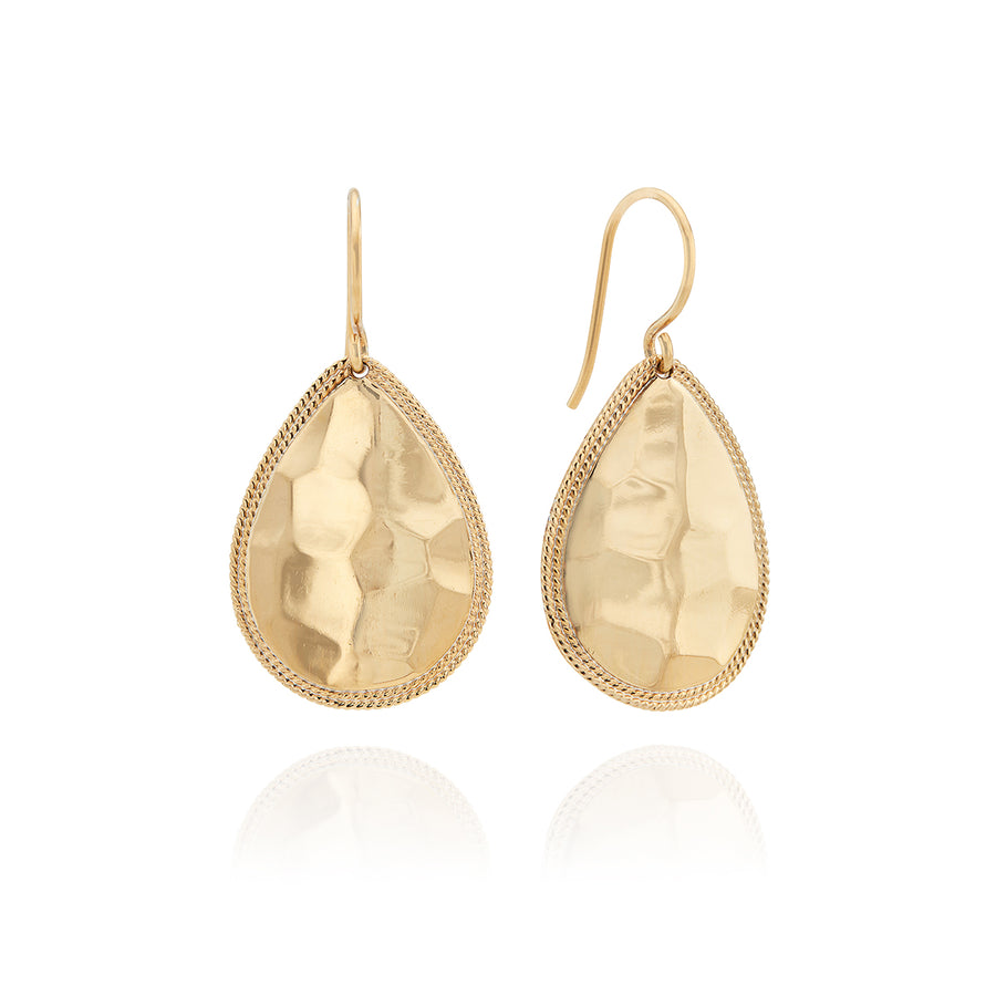 Medium Hammered Teardrop Earrings - Gold