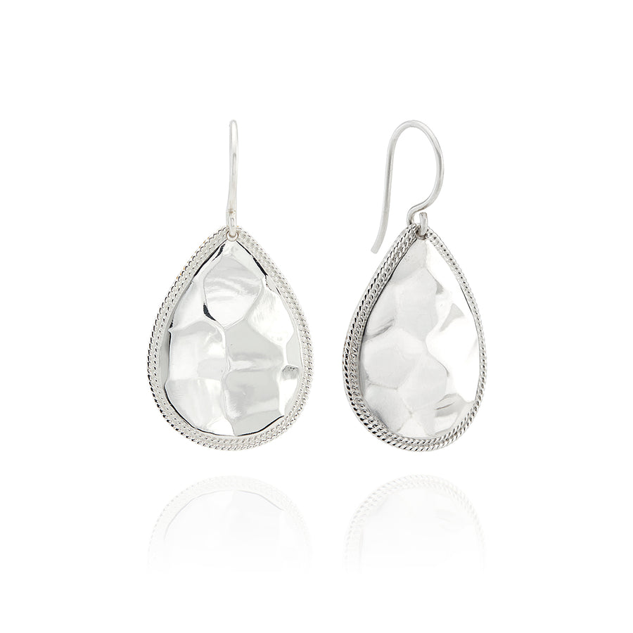 Medium Hammered Teardrop Earrings - Silver