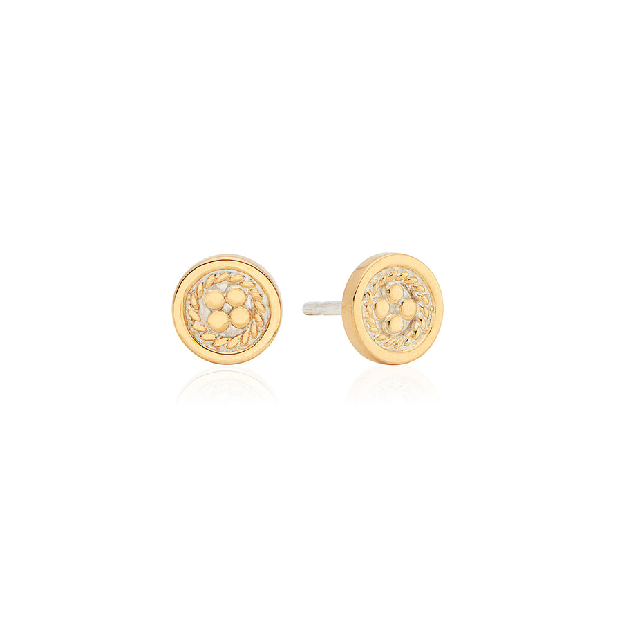 Classic Smooth Border Mini Stud Earrings - Gold