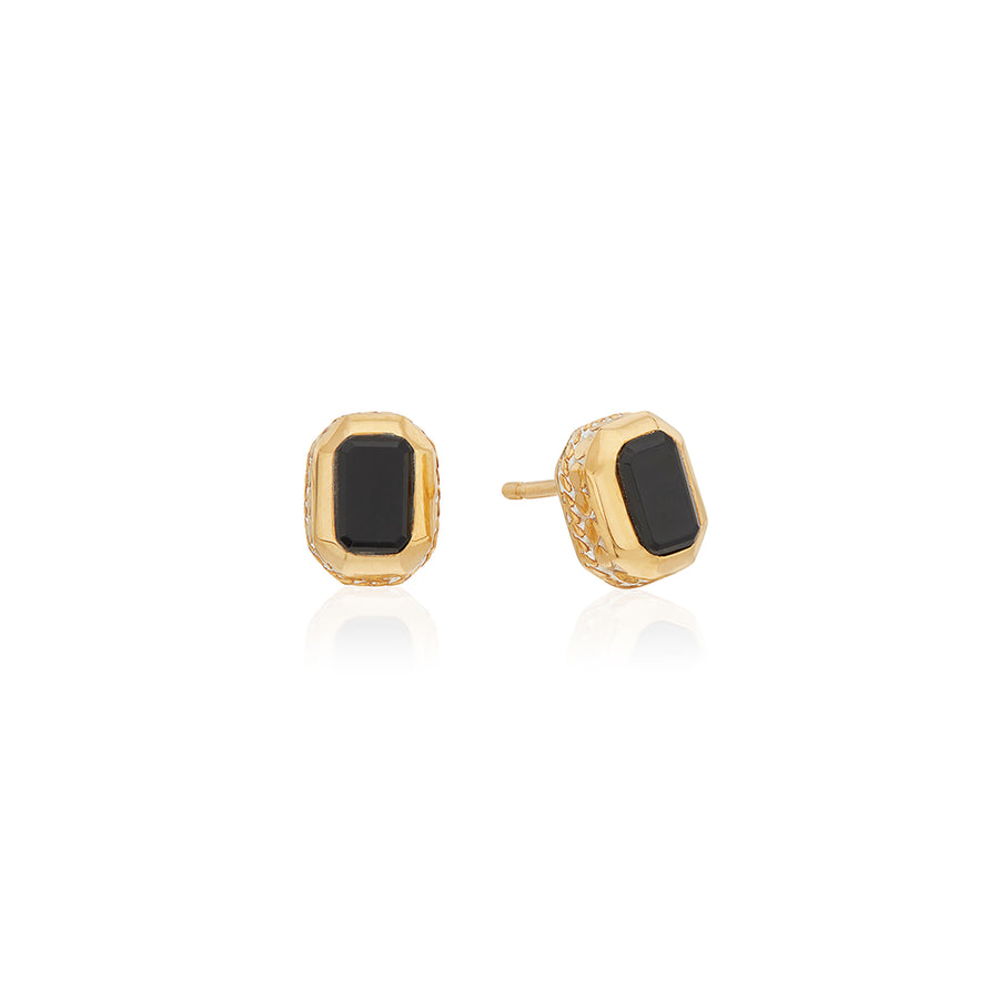 Small Black Onyx Rectangle Stud Earrings