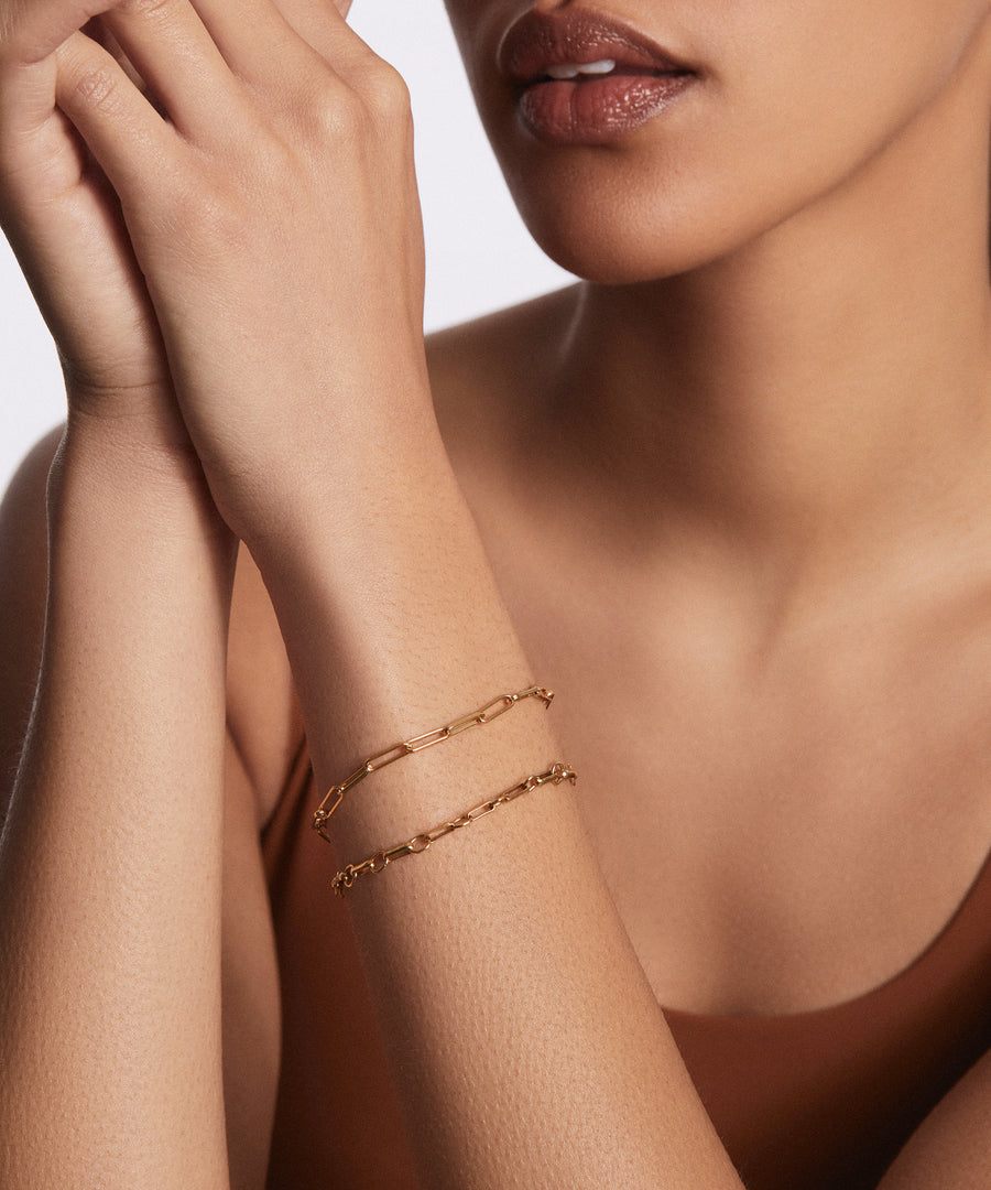 Elongated Box Chain Bracelet, Gold