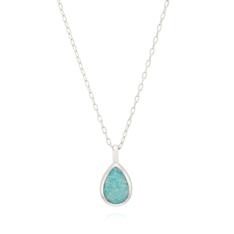 Medium Amazonite Drop Pendant Necklace - Silver