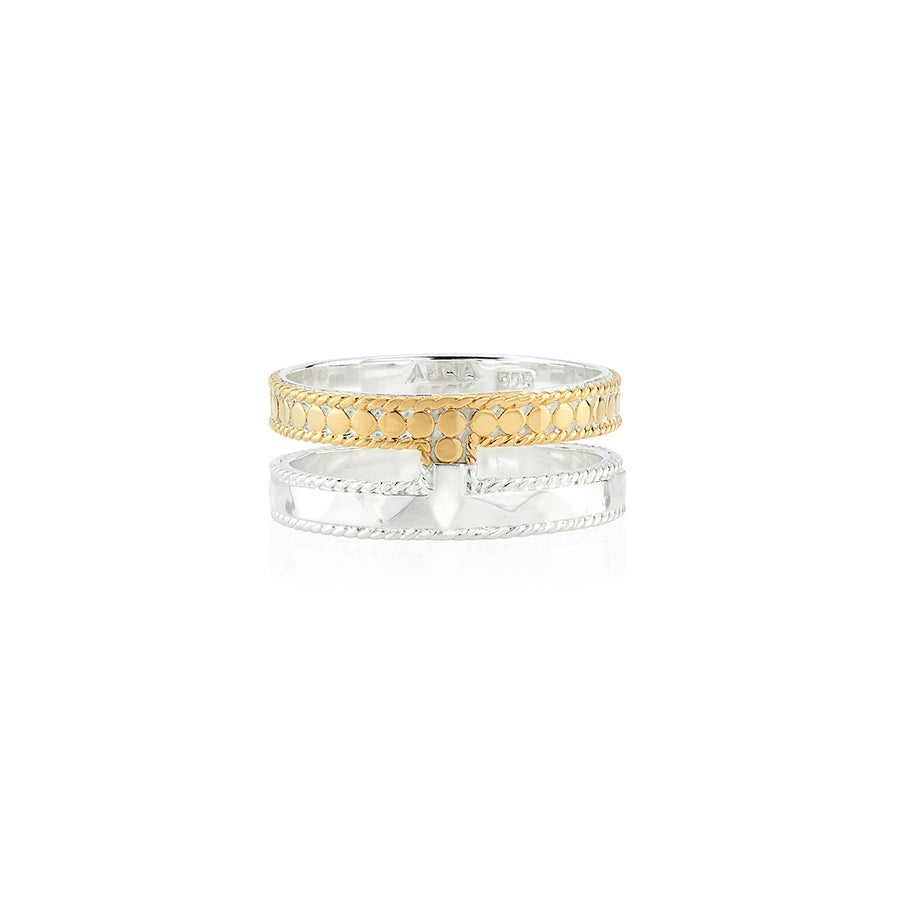 Hammered Double Band Ring - Gold & Silver