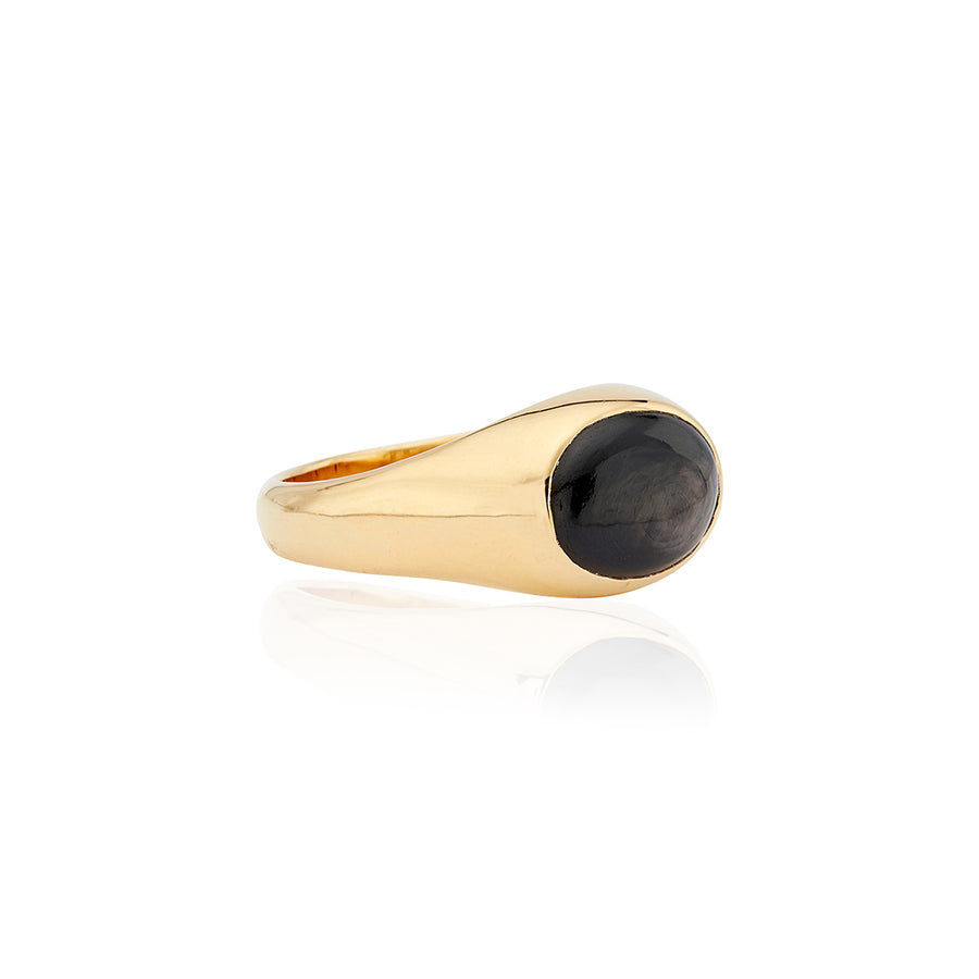 Medium Oval Hypersthene Signet Ring - Gold