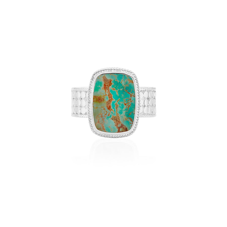 Medium Turquoise Cushion Ring - Silver