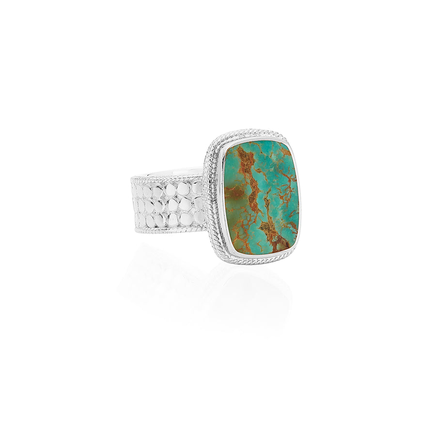 Medium Turquoise Cushion Ring - Silver