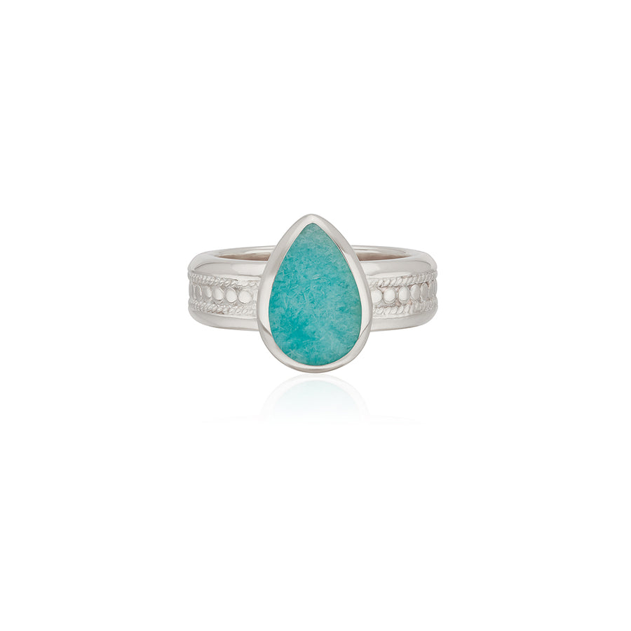 Amazonite Drop Cocktail Ring - Silver