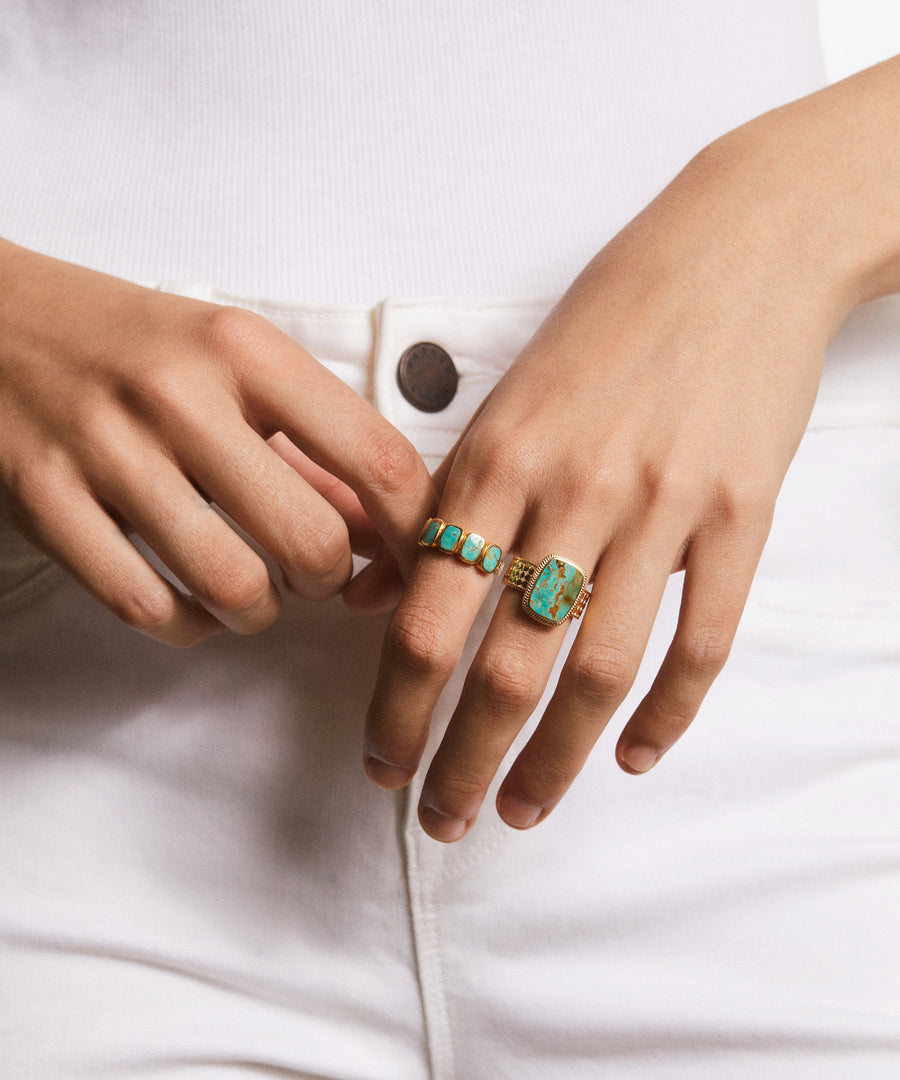 Turquoise Multi-Cushion Ring - Silver