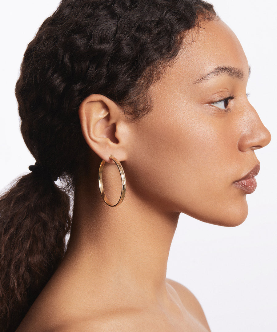 Large Hammered Hoop Earrings - Silver