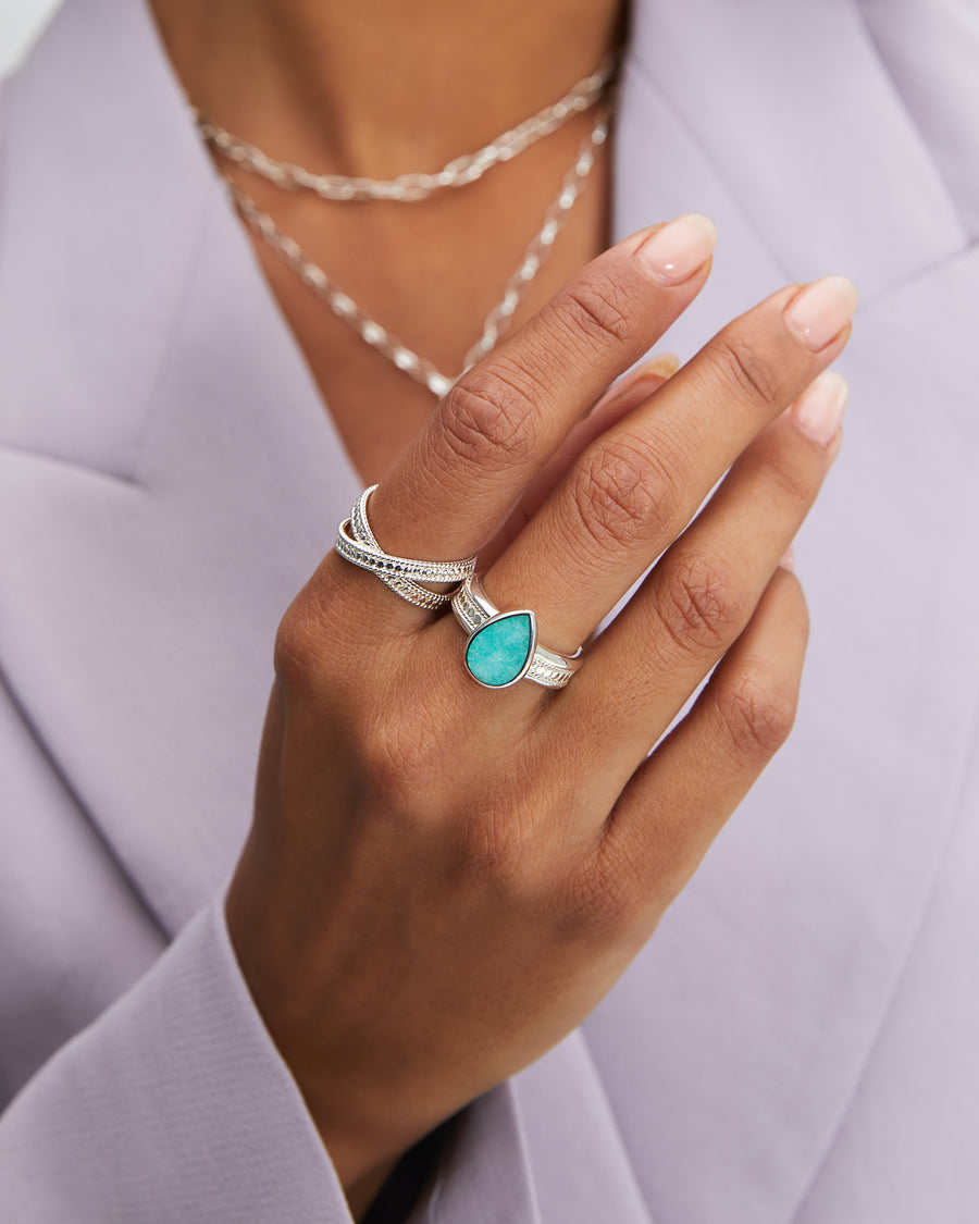 Amazonite Drop Cocktail Ring - Silver